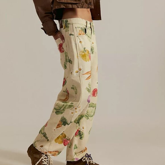 We The Free Good Luck Printed Barrel Jeans Color: Garden Combo - Veggies - Picture 3 of 4